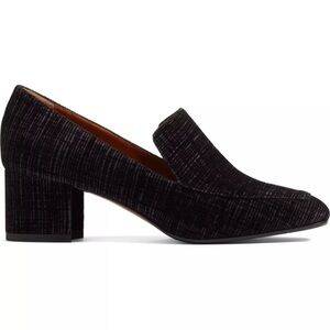 Aquatalia Black and Gray Block Heel Loafers